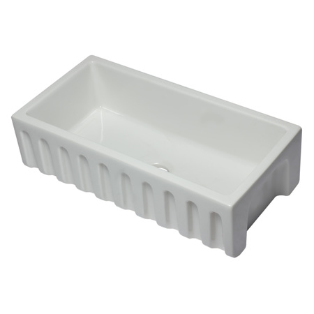 Alfi Brand 36" White Reversible Smooth / Fluted Sgl Bowl Fireclay Farm Sink AB3618HS-W
